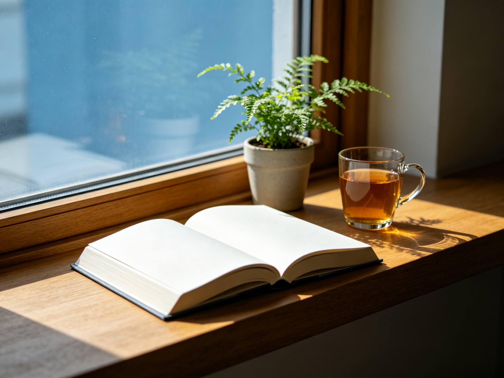 Open book in window light
