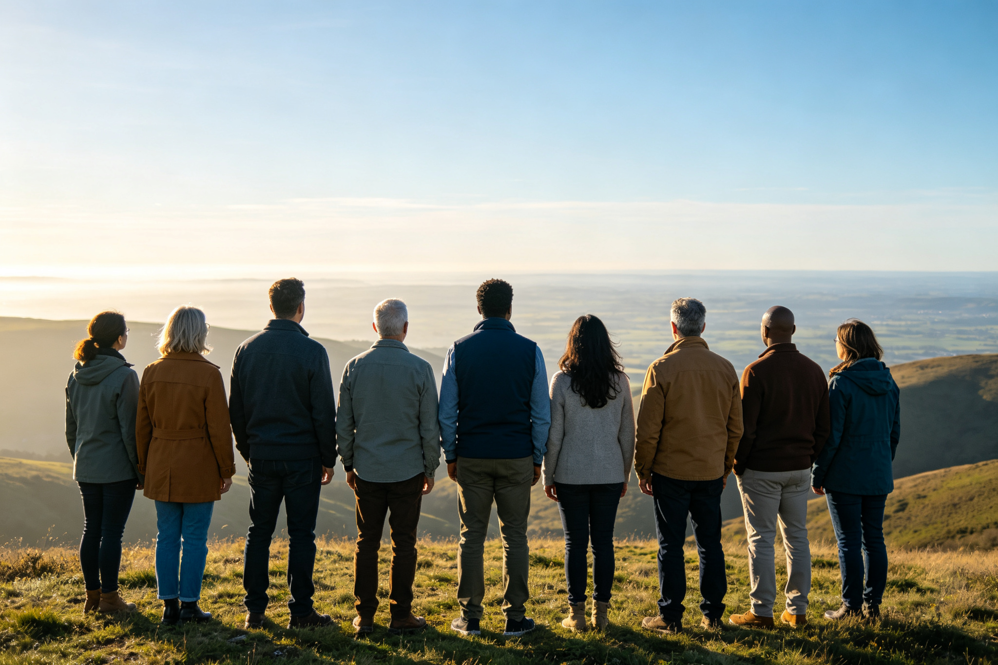 People looking toward the horizon together